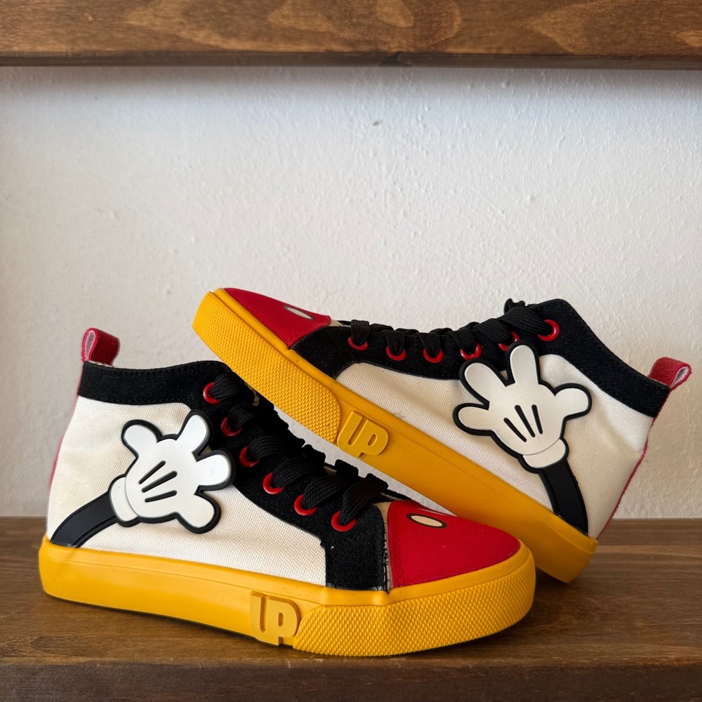 Disney Ground Up Mickey Mouse High Top Sneakers Oh Boy Red Yellow White 9 Inch